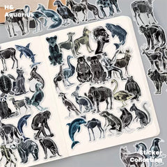 Black & White X-Ray Animal World 50pcs Transparent PET Stickers - Indie Trendy Decals for Phone Journal
