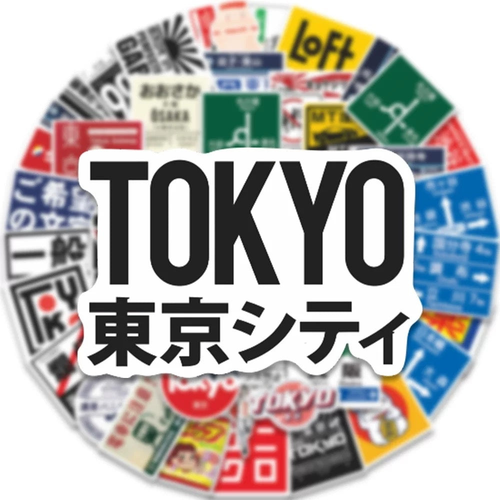 60pcs Japanese Street Sign Stickers - Trendy Typography Decals for Laptop Water Bottle Journal