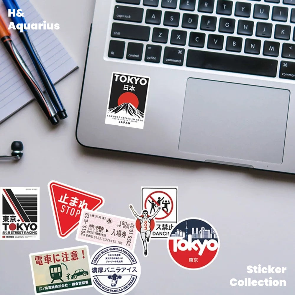 60pcs Japanese Street Sign Stickers - Trendy Typography Decals for Laptop Water Bottle Journal