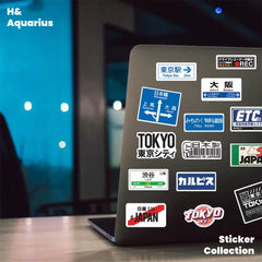 60pcs Japanese Street Sign Stickers - Trendy Typography Decals for Laptop Water Bottle Journal