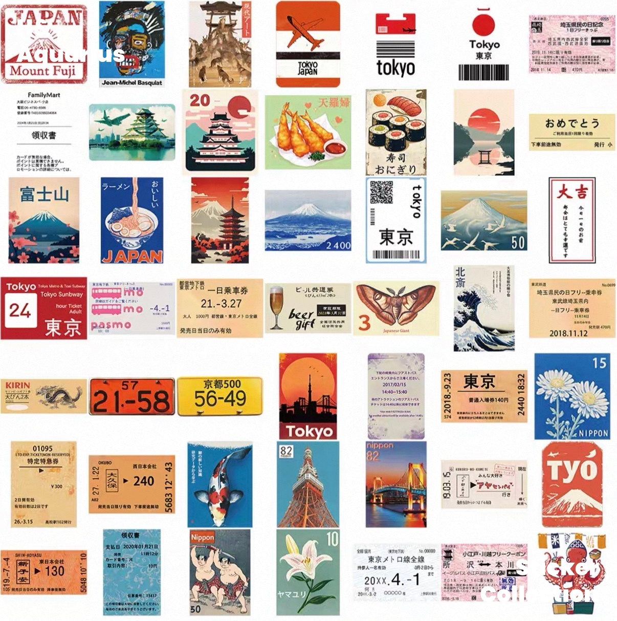 60pcs Japanese Street Sign Stickers - Trendy Typography Decals for Laptop Water Bottle Journal