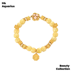 Butter Honey Amber Bracelet with Rabbit Charm, Minimalist Crystal Healing Beads, Cute Aesthetic Jewelry for Women