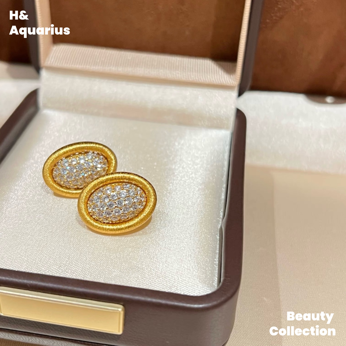 925 Silver & Zirconia Bathtub Ring/Earrings - Gold Plated Vintage Luxury Jewelry Set