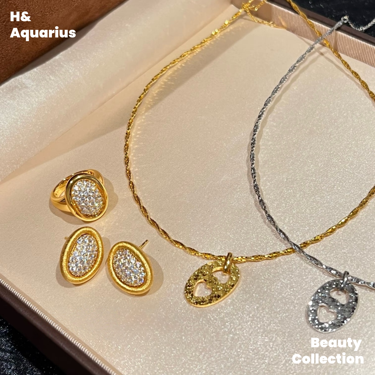 925 Silver & Zirconia Bathtub Ring/Earrings - Gold Plated Vintage Luxury Jewelry Set