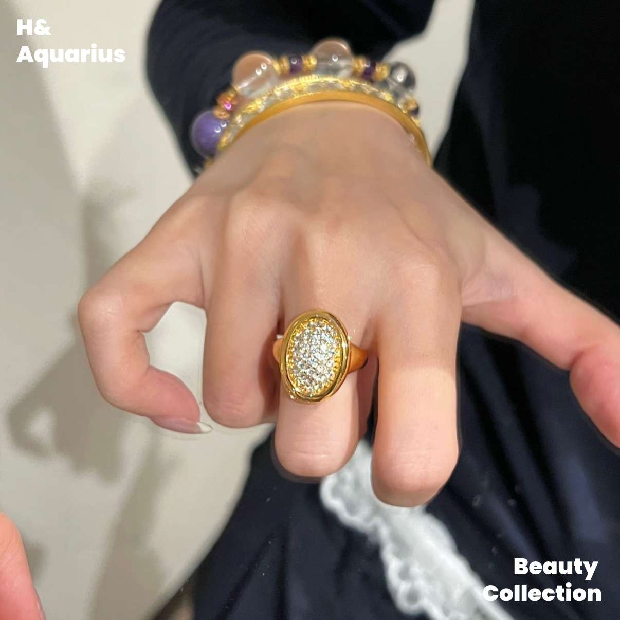 925 Silver & Zirconia Bathtub Ring/Earrings - Gold Plated Vintage Luxury Jewelry Set