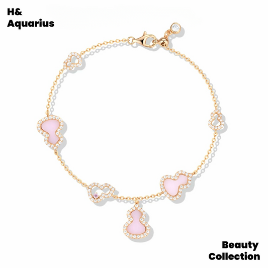925 Silver & Zirconia Pink Gourd Jewelry Set - Gold Plated Necklace/Bracelet/Earrings Casual Silver