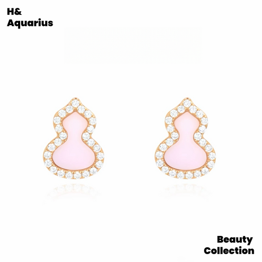 925 Silver & Zirconia Pink Gourd Jewelry Set - Gold Plated Necklace/Bracelet/Earrings Casual Silver