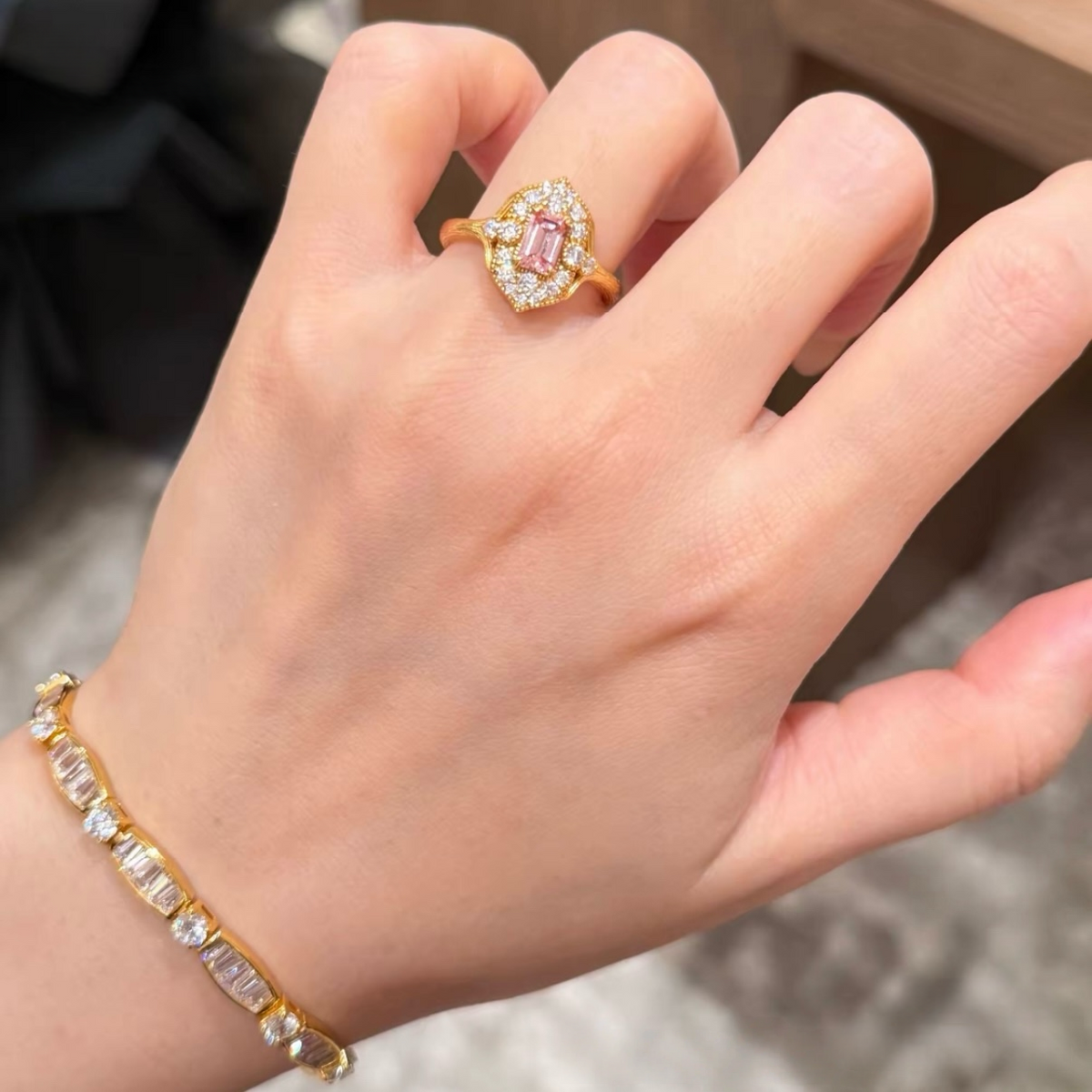 Blush Gilded Frame Ring