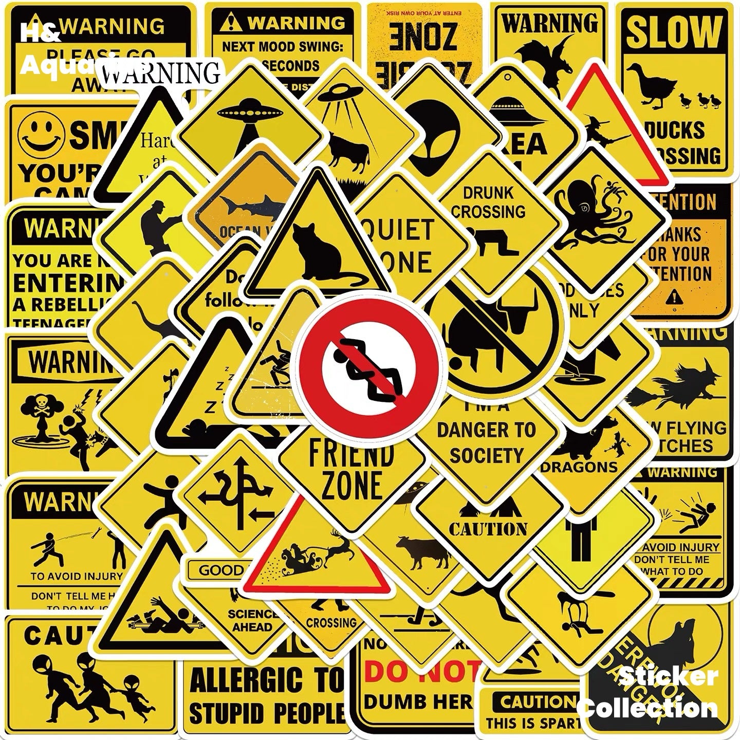 53pcs Funny Warning Sign Stickers - Humor Meme Decals for Phone Case Laptop Luggage DIY Waterproof