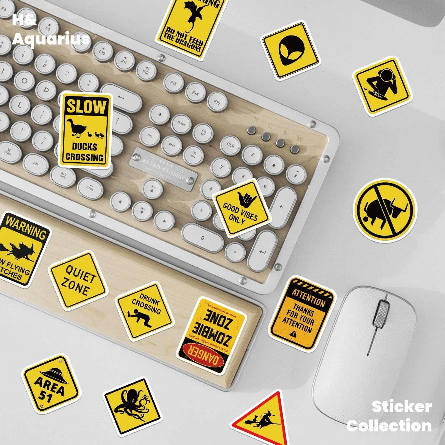 53pcs Funny Warning Sign Stickers - Humor Meme Decals for Phone Case Laptop Luggage DIY Waterproof