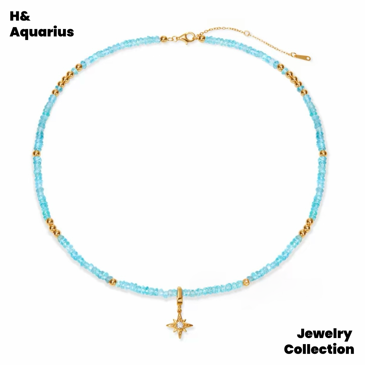 925 Silver & Zirconia Four-Pointed Star Necklace - Blue Handmade Colorful New Arrival