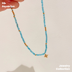 925 Silver & Zirconia Four-Pointed Star Necklace - Blue Handmade Colorful New Arrival