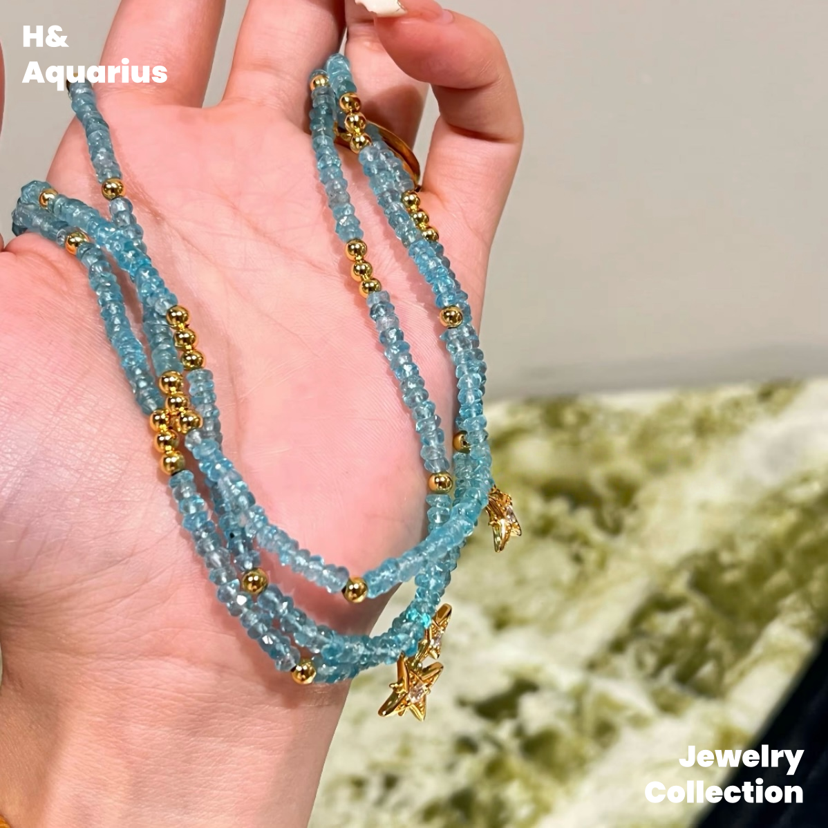 925 Silver & Zirconia Four-Pointed Star Necklace - Blue Handmade Colorful New Arrival