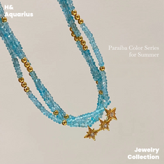 925 Silver & Zirconia Four-Pointed Star Necklace - Blue Handmade Colorful New Arrival