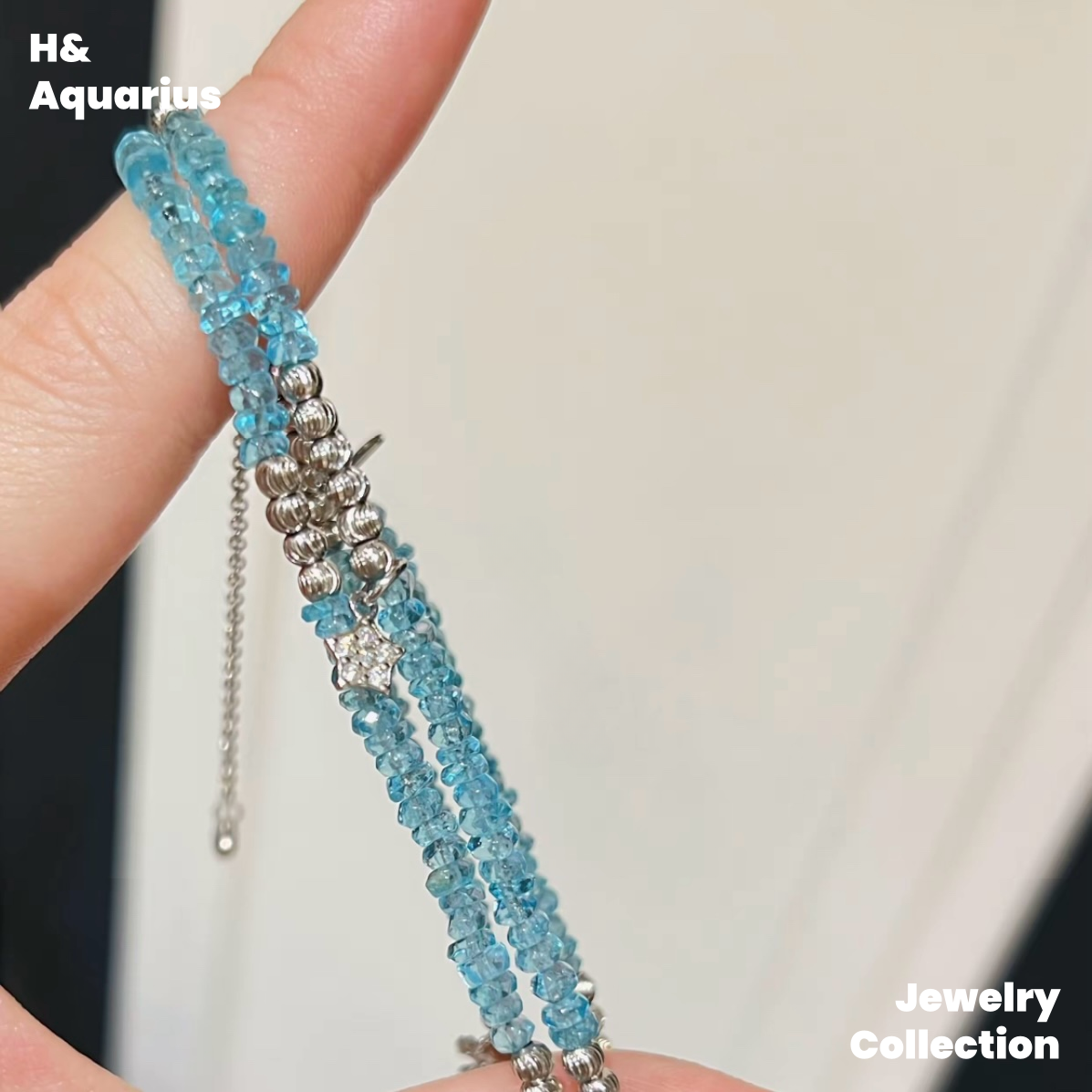 925 Silver & Zirconia Blue Wave Necklace - Elegant Handmade Summer Chain for Women