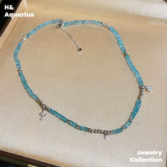 925 Silver & Zirconia Blue Wave Necklace - Elegant Handmade Summer Chain for Women