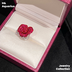 925 Silver & Zirconia Red Rose Necklace - Silver Luxury Sweet Princess Style Chain