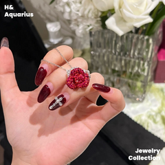 925 Silver & Zirconia Red Rose Necklace - Silver Luxury Sweet Princess Style Chain