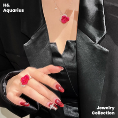 925 Silver & Zirconia Red Rose Necklace - Silver Luxury Sweet Princess Style Chain