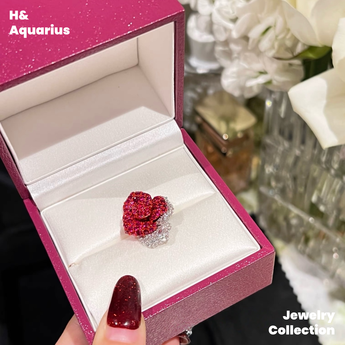 925 Silver & Zirconia Red Rose Necklace - Silver Luxury Sweet Princess Style Chain