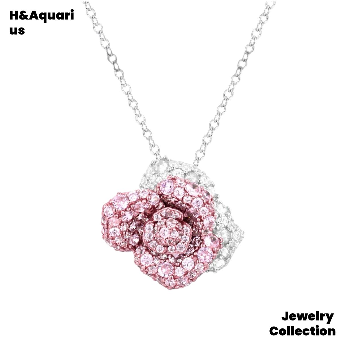 925 Silver & Zirconia Red Rose Necklace - Silver Luxury Sweet Princess Style Chain