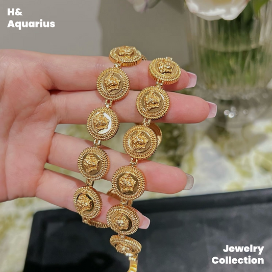 Copper Alloy Medusa Choker Necklace - Vintage Handmade Heavy Gold Plated Jewelry for Women