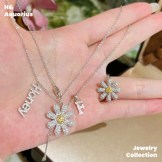 925 Silver & Zirconia Daisy Jewelry Set - Minimalist Fashion Necklace/Ring Silver