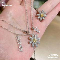 925 Silver & Zirconia Daisy Jewelry Set - Minimalist Fashion Necklace/Ring Silver
