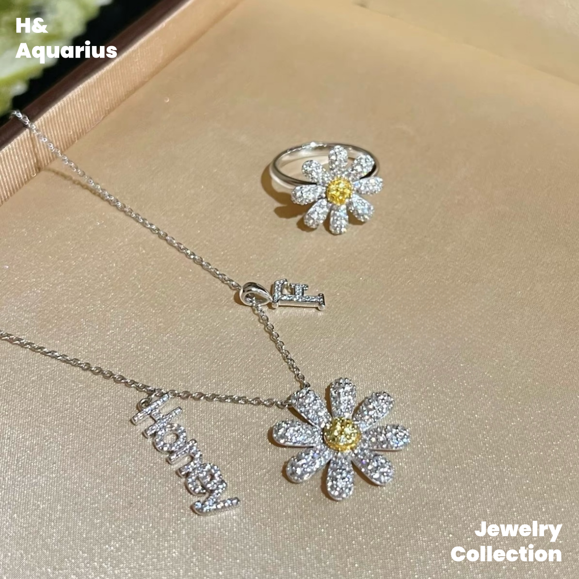 925 Silver & Zirconia Daisy Jewelry Set - Minimalist Fashion Necklace/Ring Silver