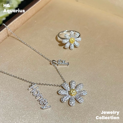 925 Silver & Zirconia Daisy Jewelry Set - Minimalist Fashion Necklace/Ring Silver