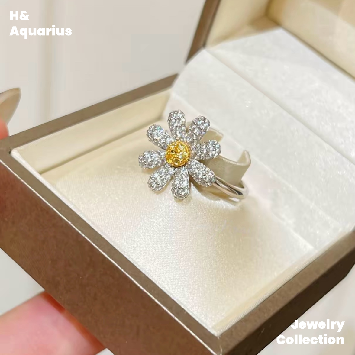 925 Silver & Zirconia Daisy Jewelry Set - Minimalist Fashion Necklace/Ring Silver