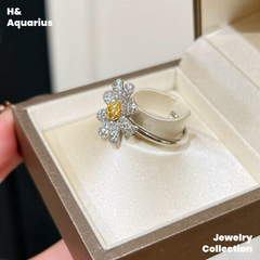 925 Silver & Zirconia Daisy Jewelry Set - Minimalist Fashion Necklace/Ring Silver