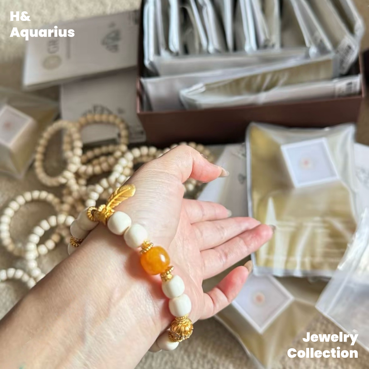 Cream Elephant Bracelet - Chinese Ethnic Style Natural Mammoth Bead DIY Jewelry