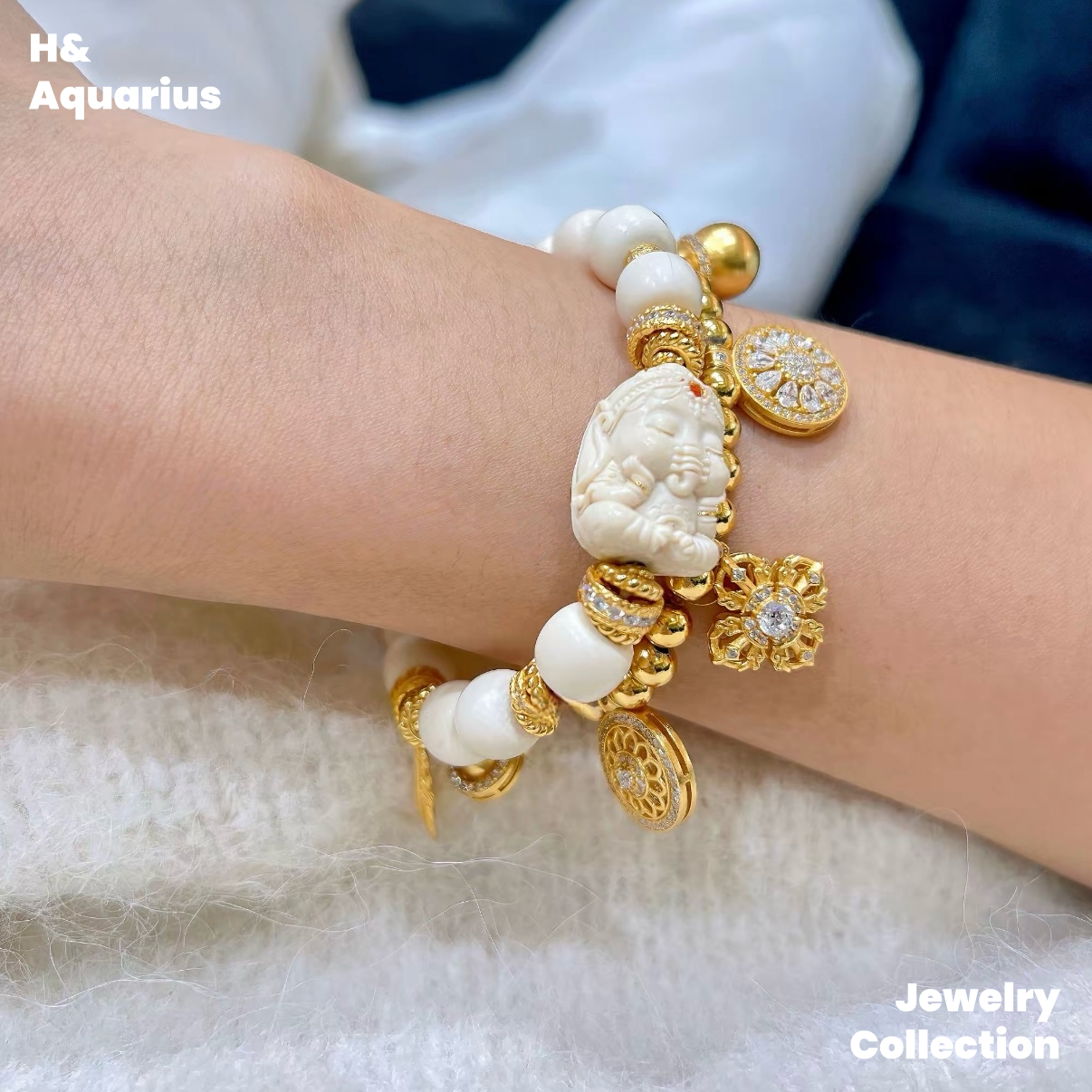 Cream Elephant Bracelet - Chinese Ethnic Style Natural Mammoth Bead DIY Jewelry