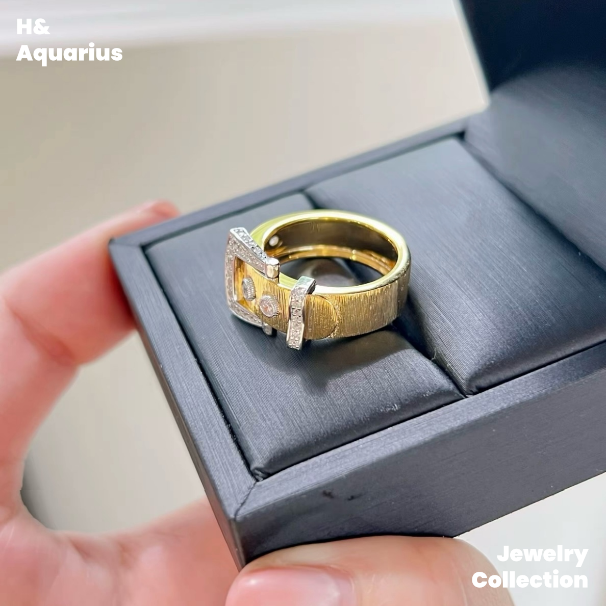 925 Silver & Zirconia Buckle Ring - Gold Plated Minimalist Statement Ring