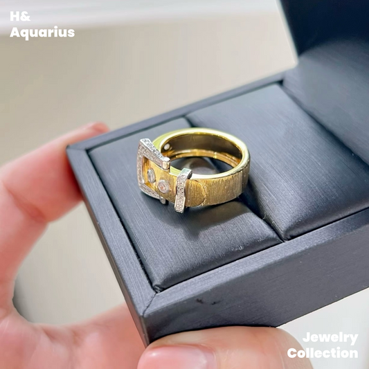 925 Silver & Zirconia Buckle Ring - Gold Plated Minimalist Statement Ring
