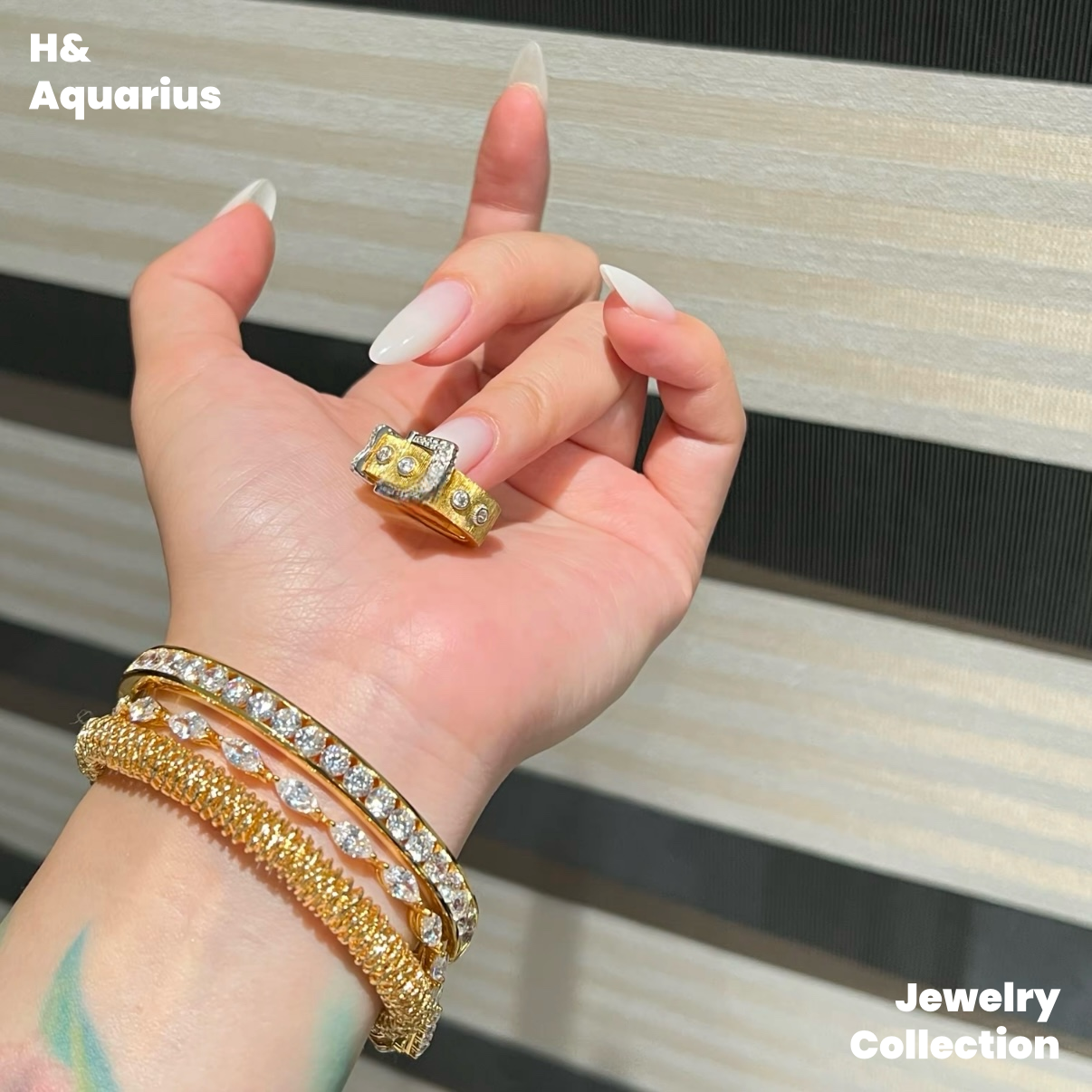 925 Silver & Zirconia Buckle Ring - Gold Plated Minimalist Statement Ring