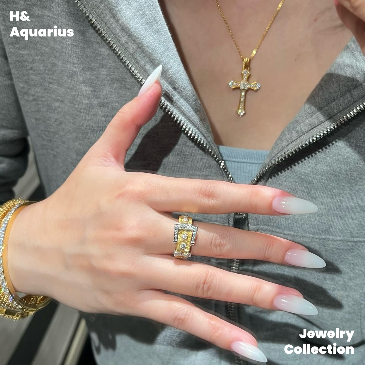 925 Silver & Zirconia Buckle Ring - Gold Plated Minimalist Statement Ring