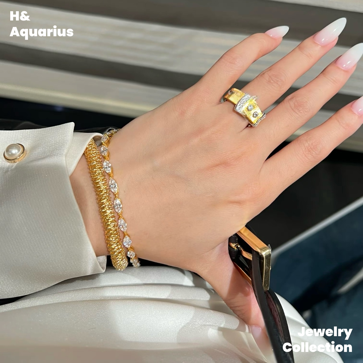925 Silver & Zirconia Buckle Ring - Gold Plated Minimalist Statement Ring