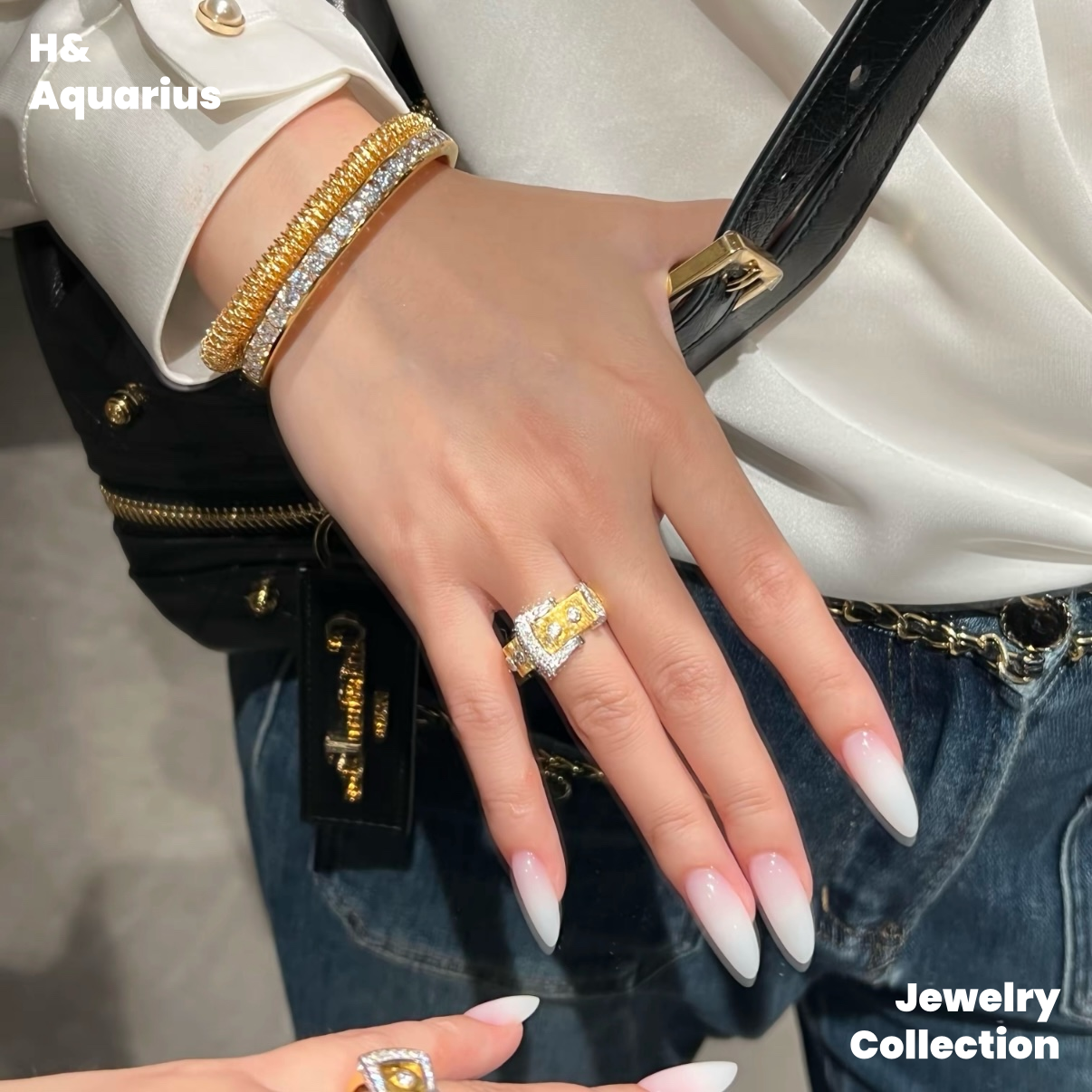 925 Silver & Zirconia Buckle Ring - Gold Plated Minimalist Statement Ring