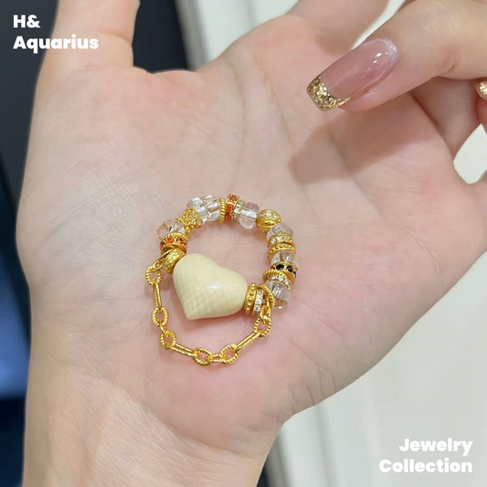 Heart Ring - Natural Mammoth Ivory Ethnic Style Handmade Ring