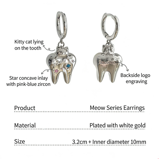Copper Alloy Happy Cat Life Original Tooth Earrings - Unique Animal Jewelry