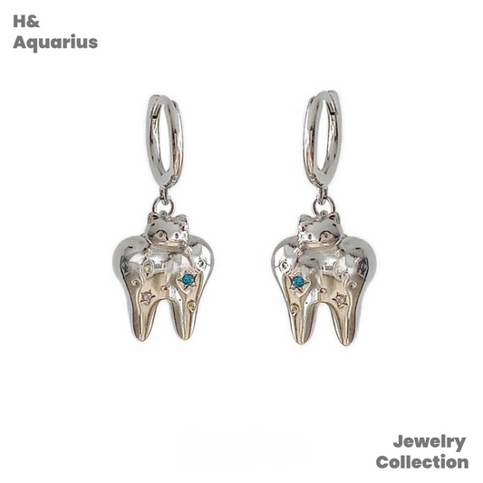 Copper Alloy Happy Cat Life Original Tooth Earrings - Unique Animal Jewelry