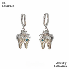 Copper Alloy Happy Cat Life Original Tooth Earrings - Unique Animal Jewelry
