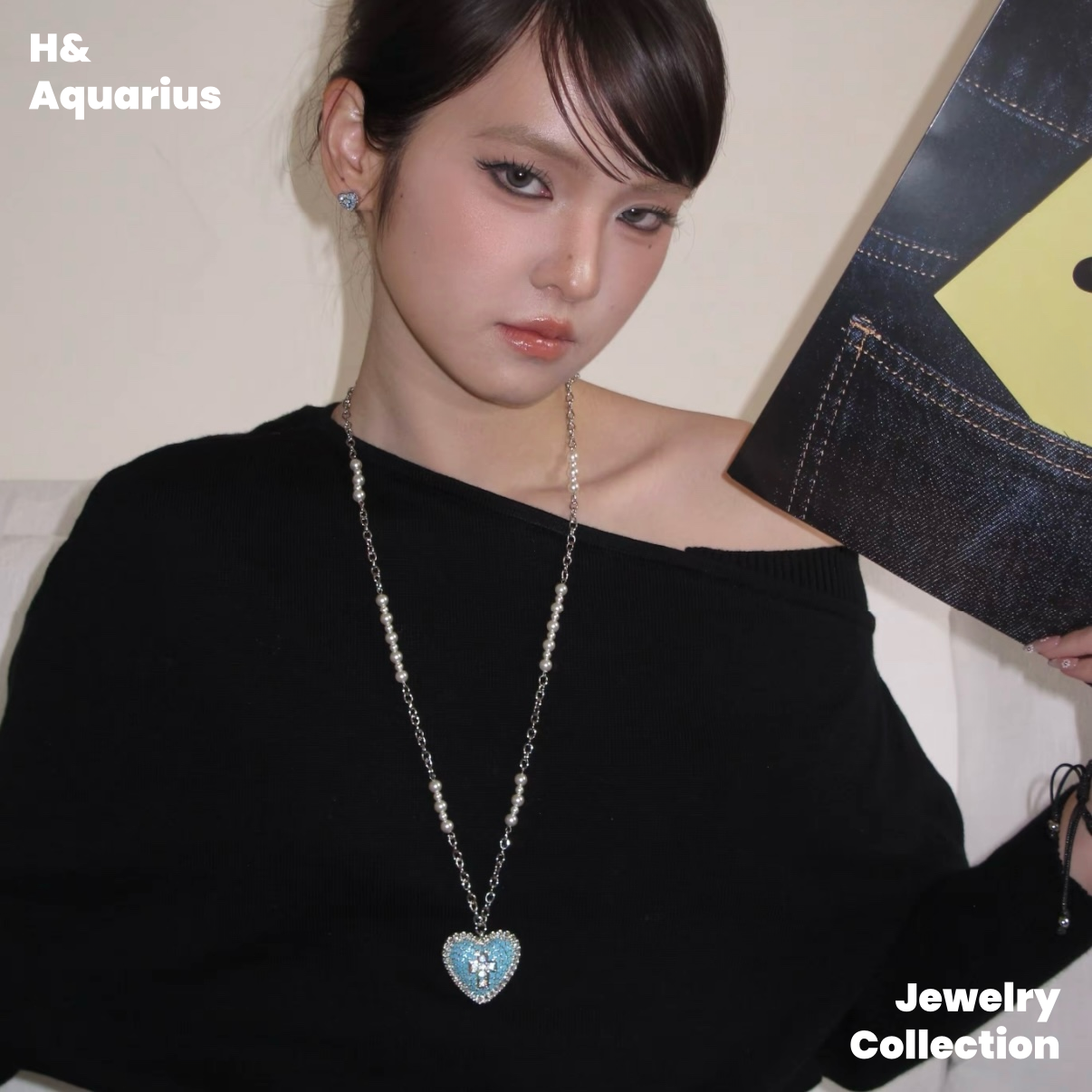 Brass Necklace - Blue Eden Cross Pendant Long Chain for Sweater