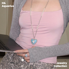 Brass Necklace - Blue Eden Cross Pendant Long Chain for Sweater