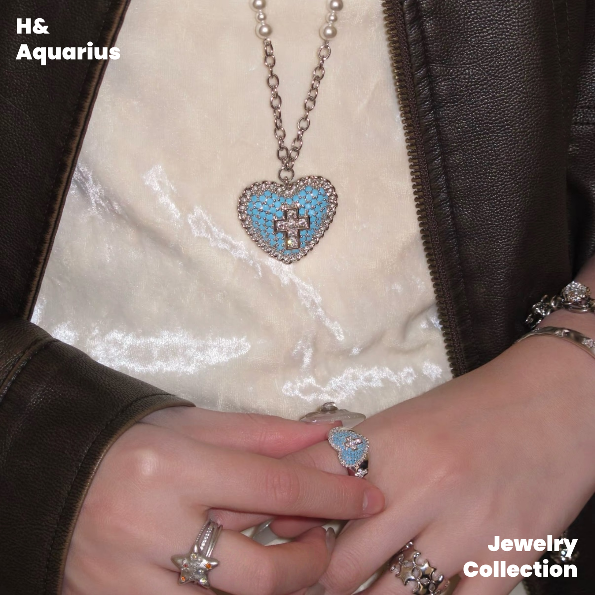 Brass Necklace - Blue Eden Cross Pendant Long Chain for Sweater