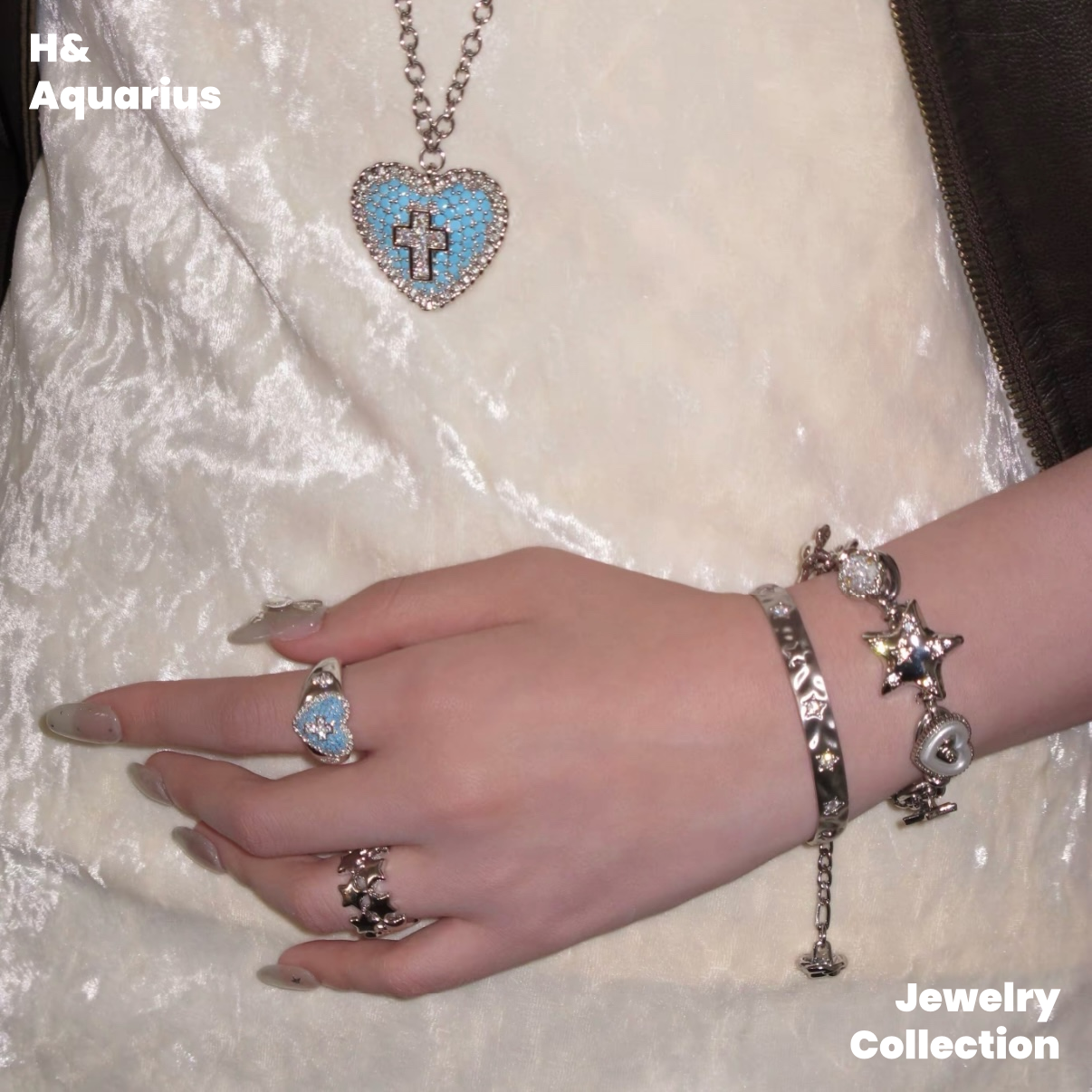 Brass Necklace - Blue Eden Cross Pendant Long Chain for Sweater