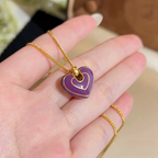Purple Heart Enamel Pendant Necklace