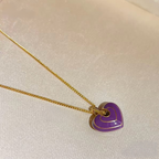 Purple Heart Enamel Pendant Necklace